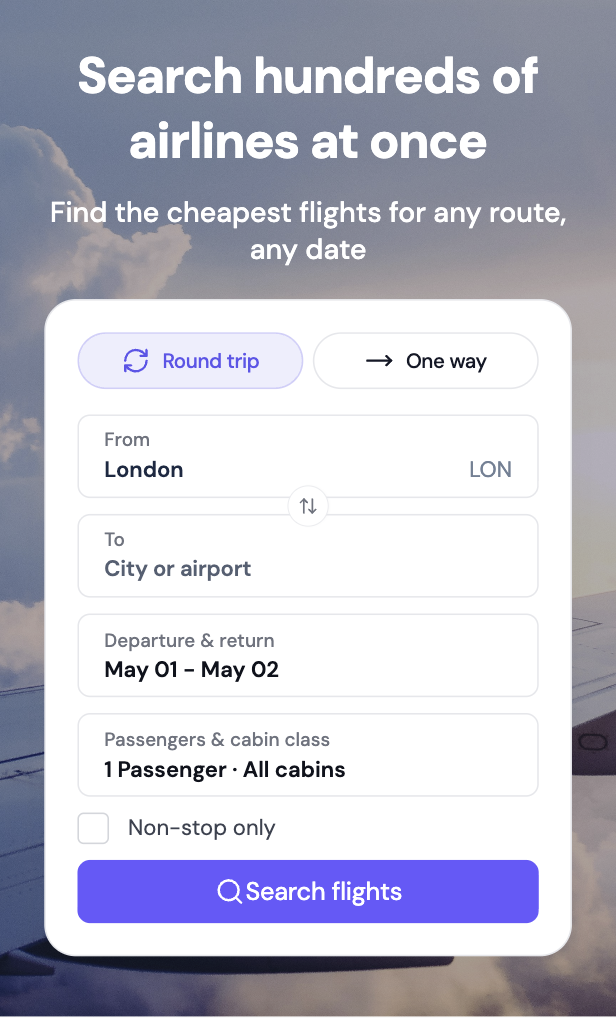 Flight search UI — search hundreds of airlines at once